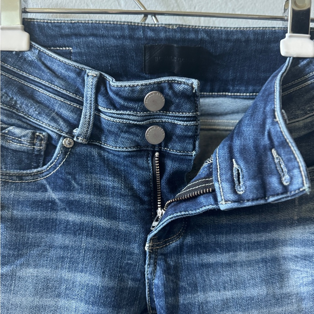 Buckle Black Blue Flare Wide Leg Jeans with Natural Fading